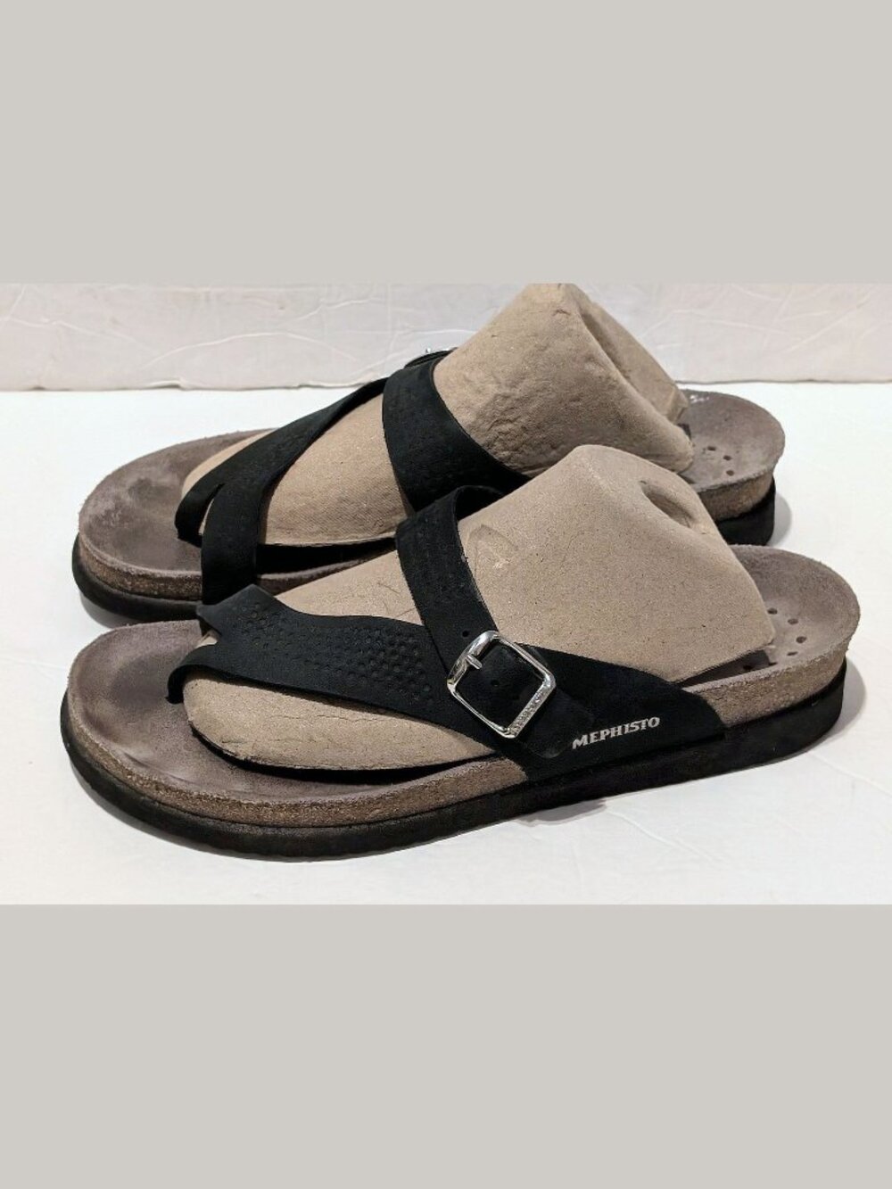 Mephisto Women Helen Thong Sandal Toe Wrap Black Nubuck Leather 40 / US 9.5